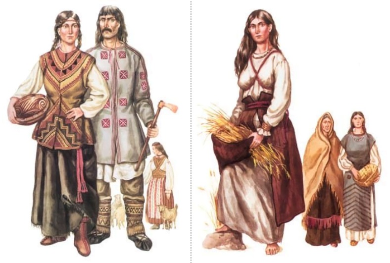 Reconstruction of Trypillian clothing (4th–3rd millennium BC, Ukraine) by artist Zinaida Vasina